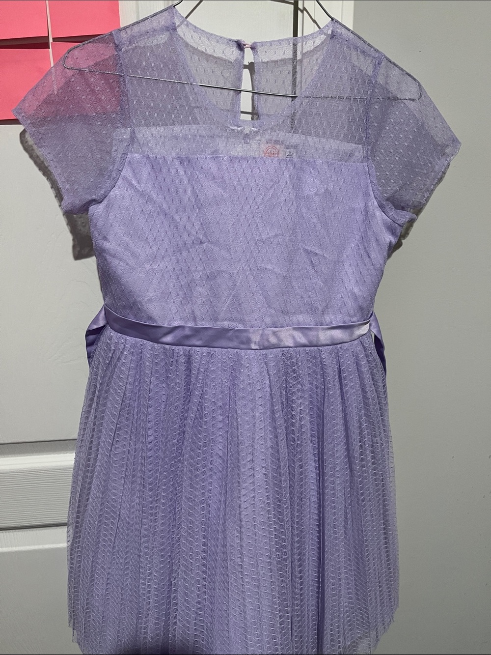 Girls' Lavender Mesh Party Dress with Satin Waistband